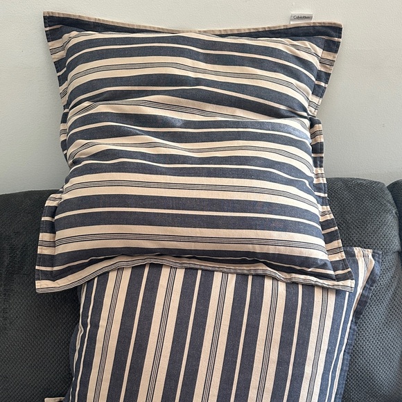 Calvin Klein Navy and Tan Striped Pillows - Picture 1 of 7